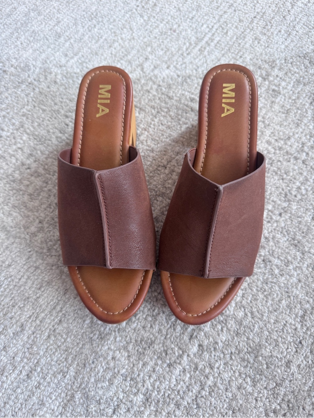 MIA Brown Suede Wood-Block Heel Slide Mules